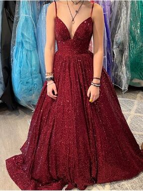 Sherri Hill Burgundy Sequin Ball Gown